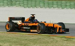 Heinz-Harald Frentzen boosts the OrangeArrows team. Image by Arrows. Click here for a larger image.