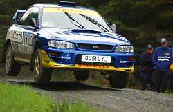 3rd place: David Higgins and Daniel Barritt in the Subaru Impreza. Image by Colin Courtney. Click here for a larger image.