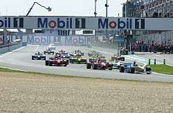 Sebastien Bourdais leads at the start, but he finished 2nd for Super Nova. Image by PSM. Click here for a larger image.