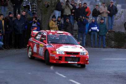 Tommi Makinen brought the new Mitsubishi Lancer Evolution to 1st place in the Monte Carlo Rally - click here to go to Mitsubishi's Motorsport page