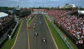 The race finally gets underway - notice Barrichello starting from the pit lane