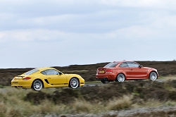 2011 BMW 1 Series M Coup vs. Porsche Cayman R. Image by Max Earey.