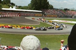 2002 Canadian GP - first lap mayhem. Photograph by Eileen Buckley. Click here for a larger image.