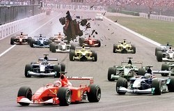 Burti slams into Schumacher at the start of the 2001 German GP. Image by Eileen Buckley.