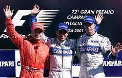 The sombre podium at the 2001 Italian GP. Image by Eileen Buckley.