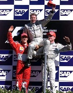 The podium of the 2001 US GP. Image by Eileen Buckley.