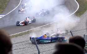 Villeneuve was touched from behind by a Minardi, causing this!