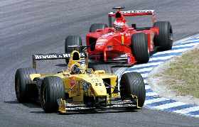 Frentzen held Irvine off for lap after lap. The pit stops soon sorted that out though.