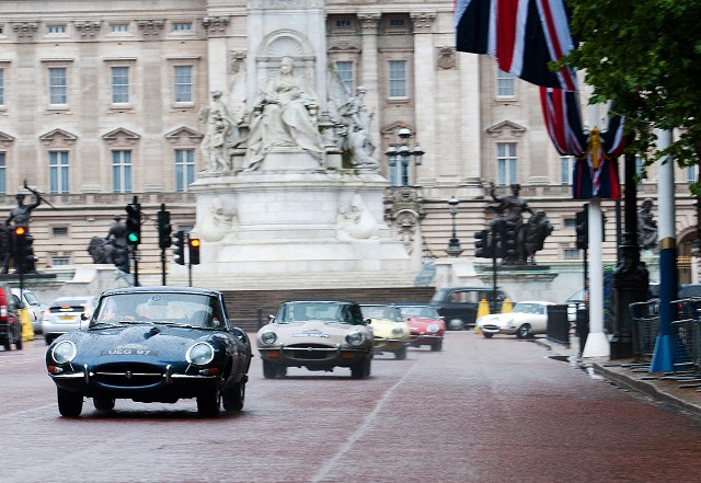 Jag E-types across London. Image by Jaguar.