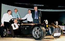 Caterham presented the revised 2002 range of 7 cars - including the fantastic Superlight R series. Image by Kelvin Fagan. Click here for a larger image.