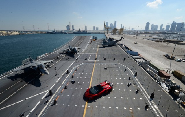 Lamborghini debuts on aircraft carrier. Image by Lamborghini.