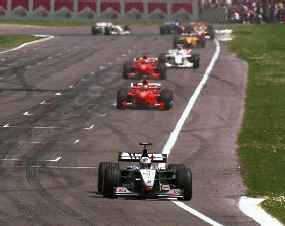 Coulthard and Hakkinen initally rushed away from the rest of the field - not for long though.....