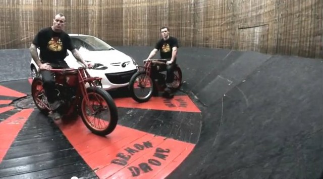 Mazda2 takes on the wall of death. Image by Mazda.