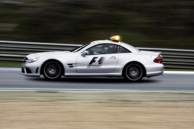 New AMGs take to the track with F1 cars. Image by Mercedes-Benz.