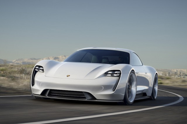 Mighty Porsche Mission E charges into Frankfurt. Image by Porsche.