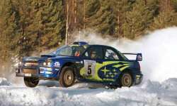 Richard Burns in the Subaru Impreza. Photograph by Robert Chambers.