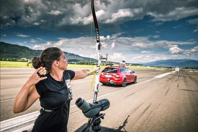 Skoda hits target for world-record arrow attempt. Image by Skoda.