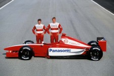 McNish and Salo with the 2002 car. Photograph by Toyota.