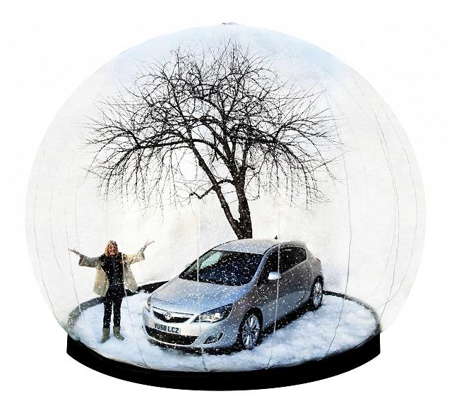 Vauxhall builds giant snow globe. Image by Vauxhall.